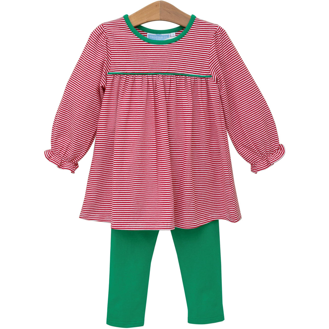 Ellie Pants Set- Red/Green Stripe