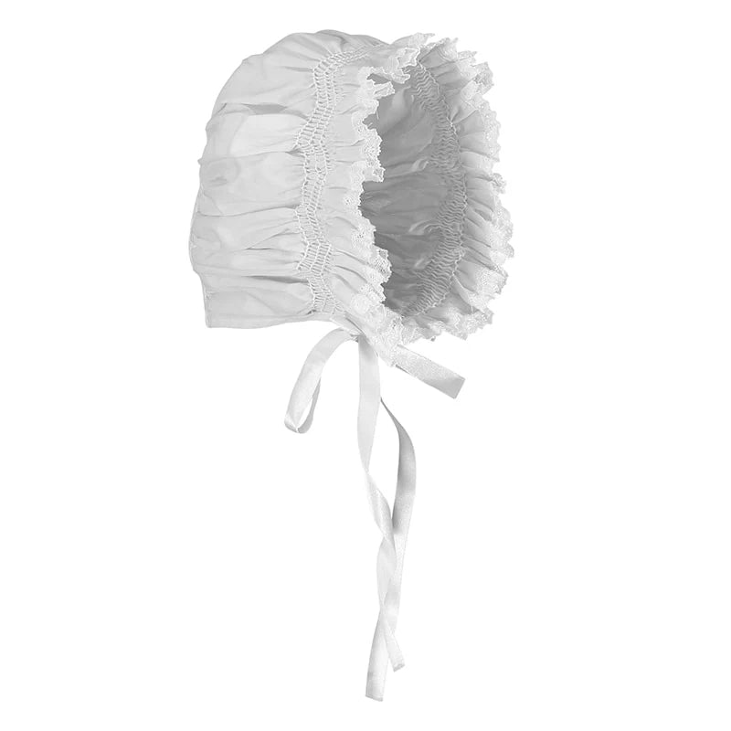 Smocked Lace Bonnet- White