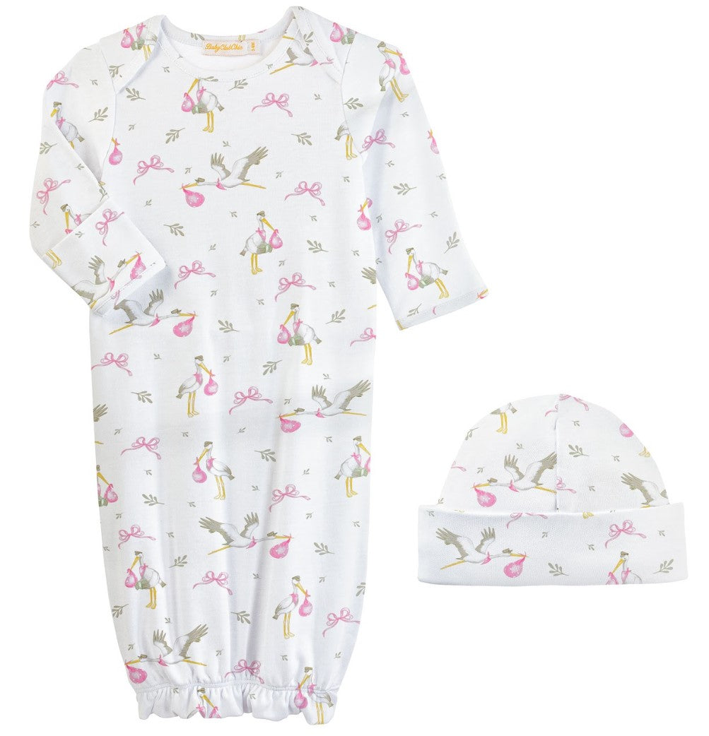 Storks Gown/Hat Set - Pink
