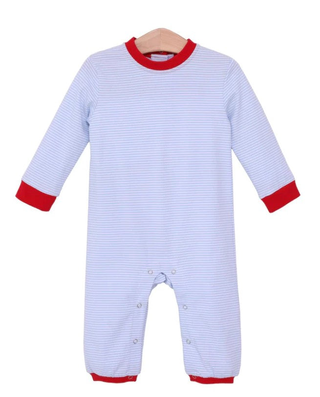 Miller Romper - Light Blue Stripe/Red