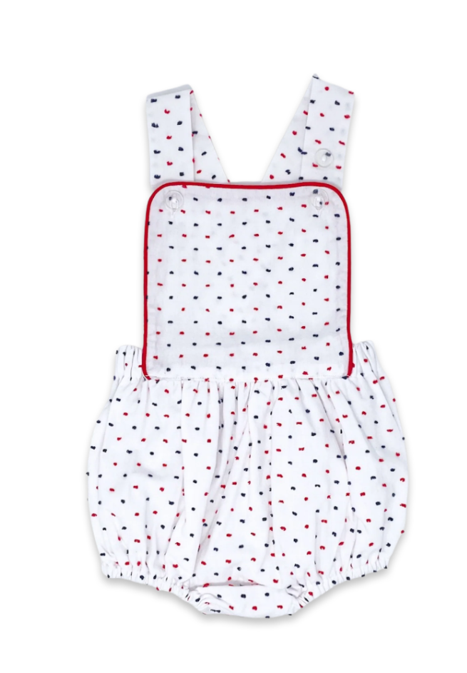 Arthur Apron - Navy and Red Swiss Dot