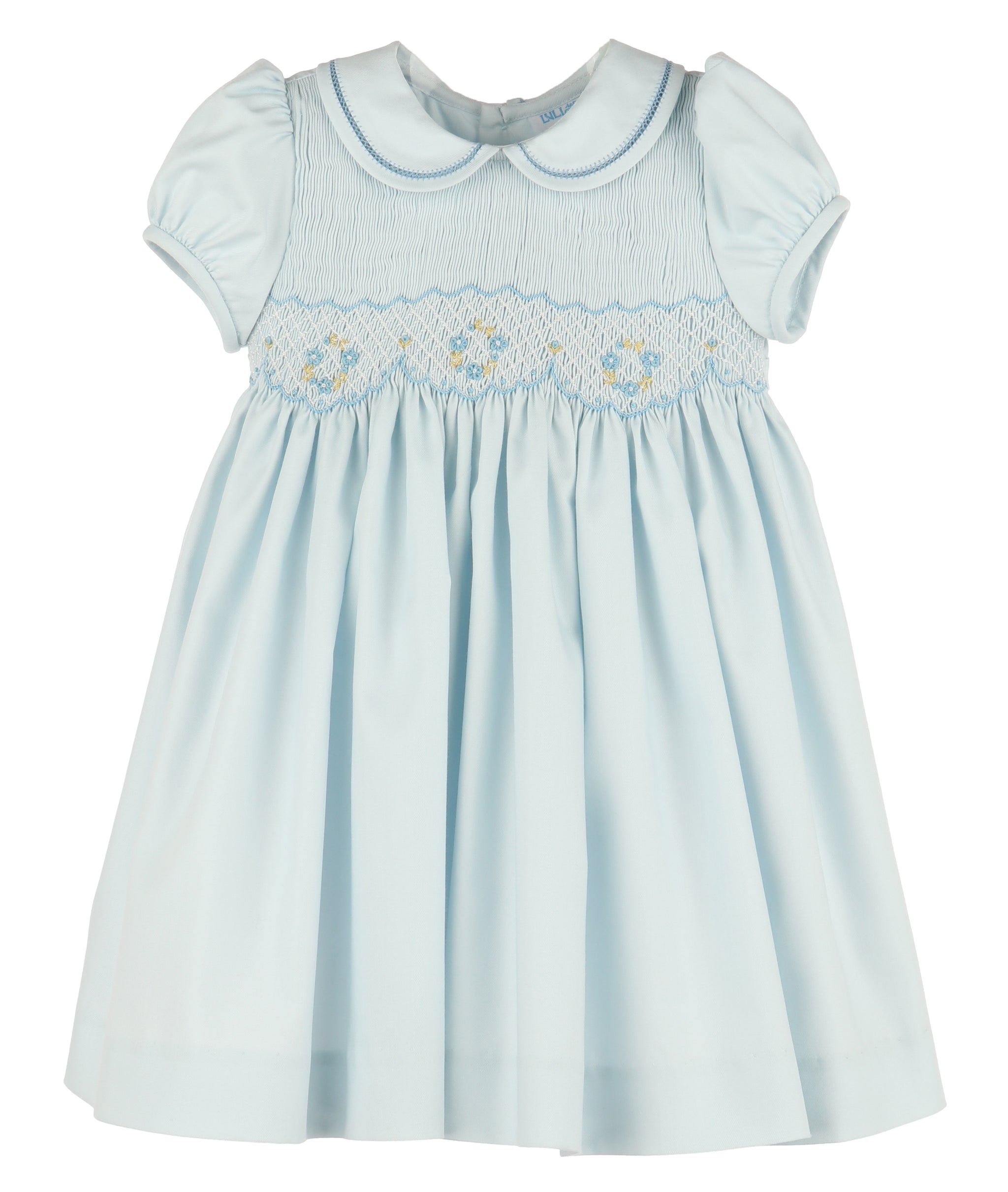 Pink Sarah Louise Clothing Hand Smocked White Dress/Blue Trim Apple Blossom Baby And Decor Pink Sarah Louise Clothing Hand Smocked White Dress/Blue Trim Apple Blossom Baby And Decor