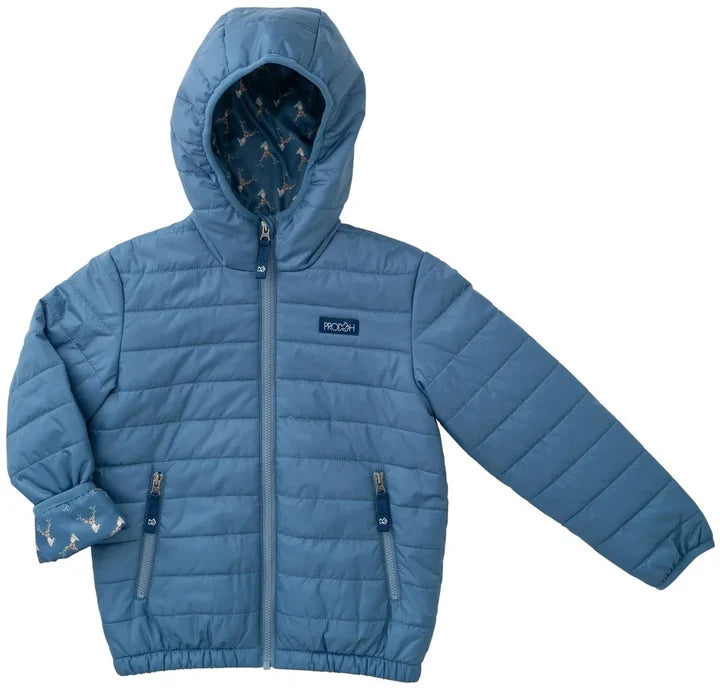 Boys Hooded Puffer Jacket- Copen Blue