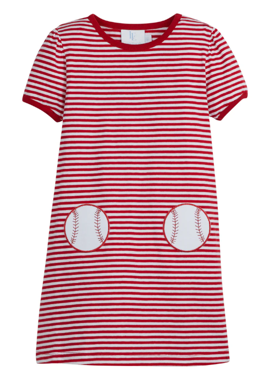 Applique Pocket T-Shirt Dress - Baseball