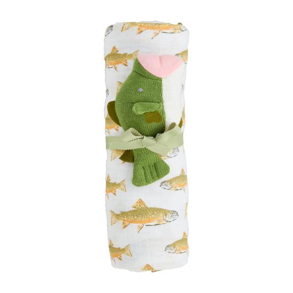 Fish Swaddle and Rattle Set