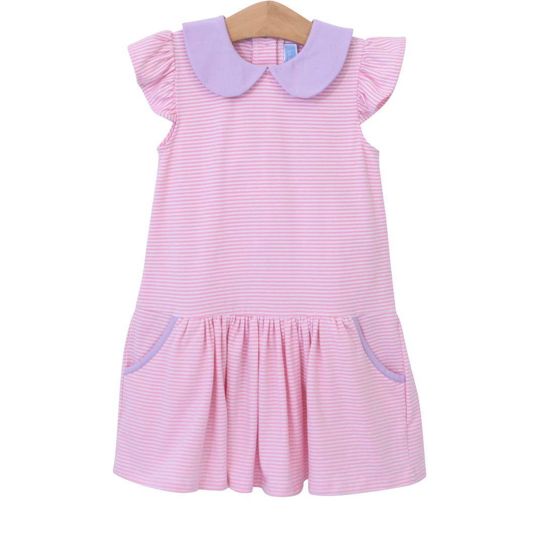 Genevieve Dress- Light Pink Stripe & Lavender