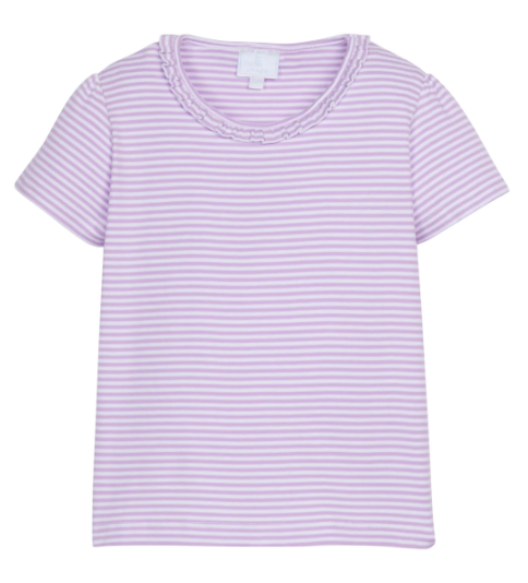 Short Sleeve Scoop Ruffle Tee - Lavender Stripe