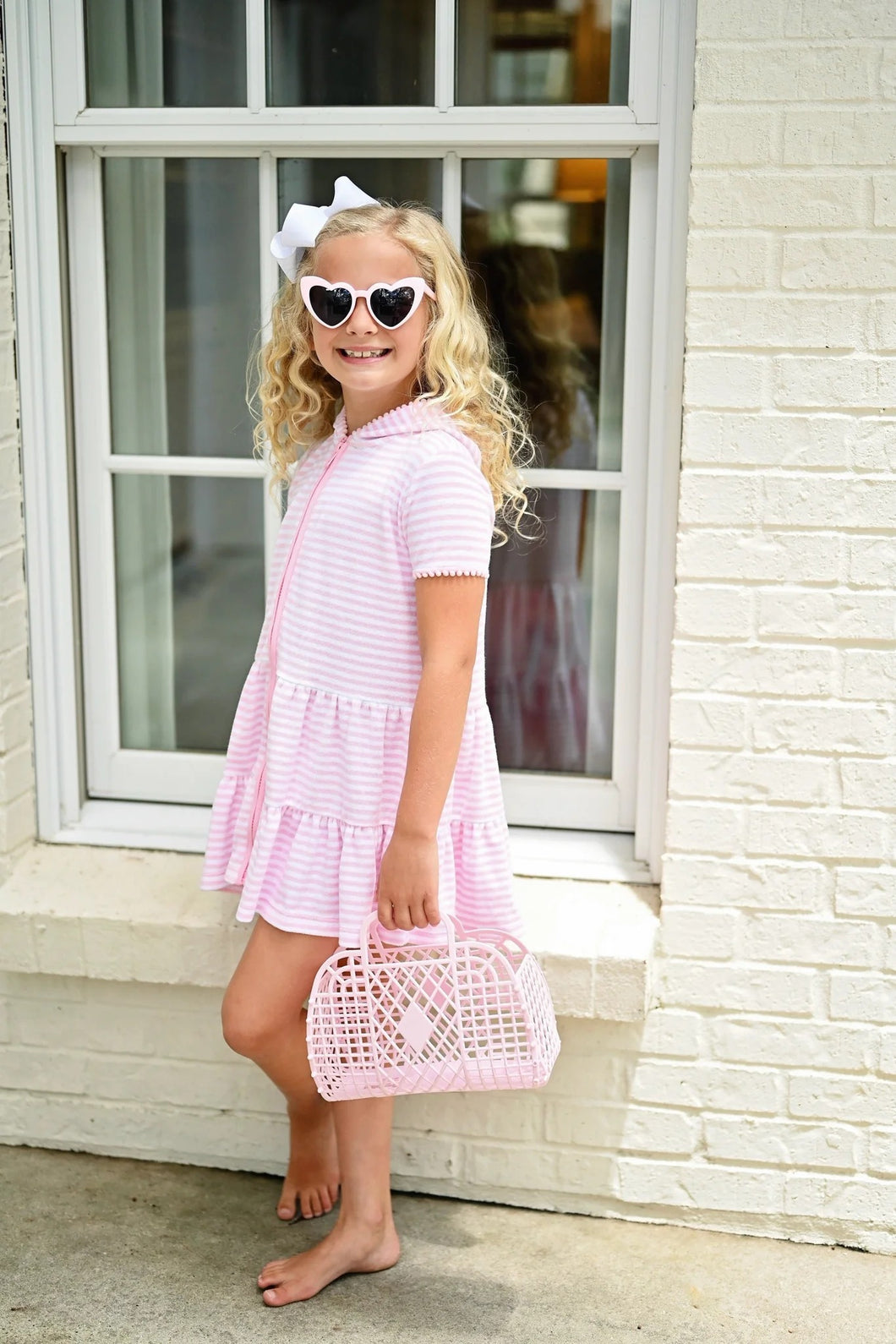 Little Girls Terrycloth Coverup Pink Stripe