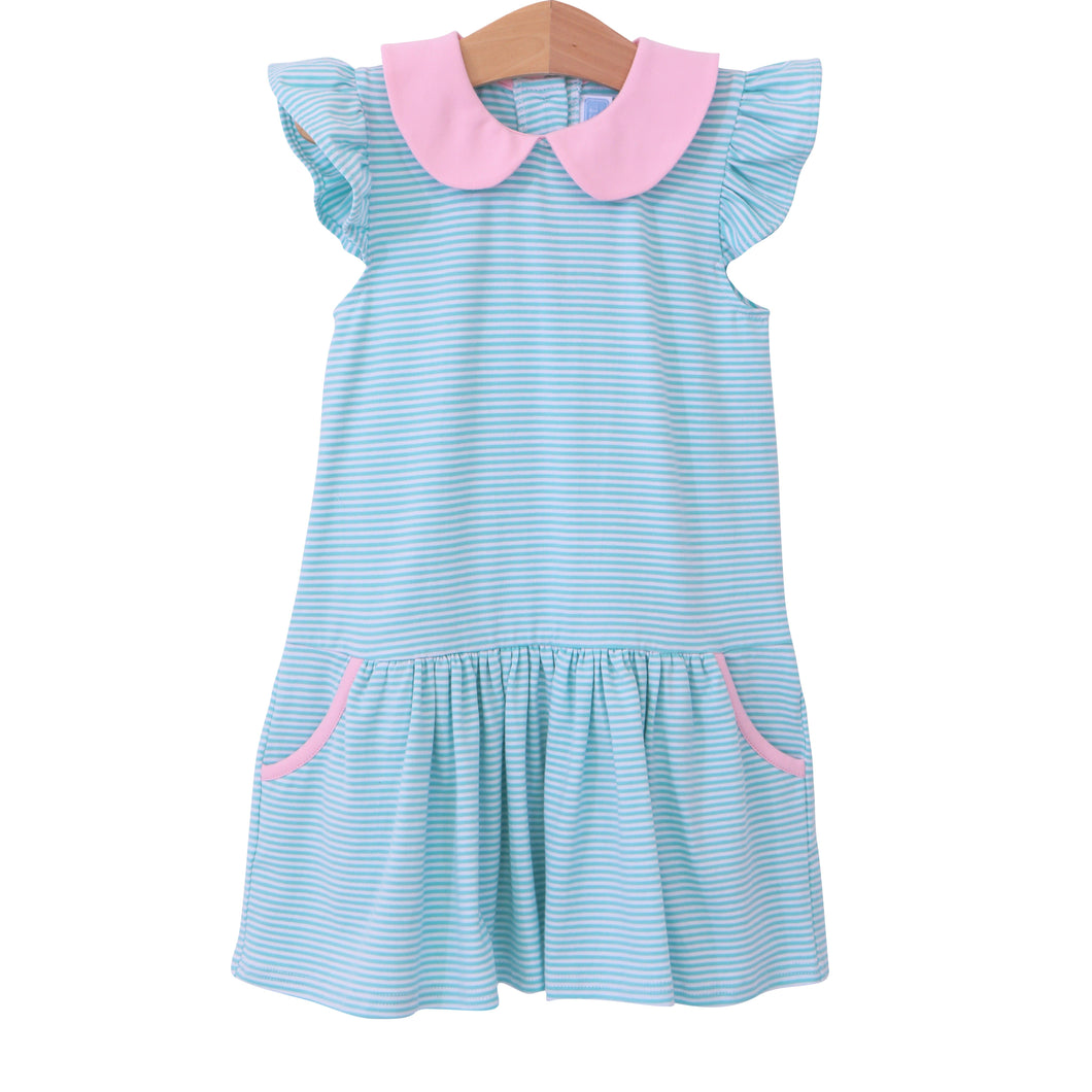 Genevieve Dress- Mint Stripe & Light Pink