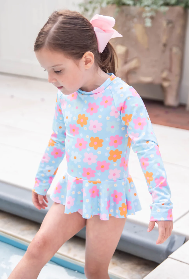 Poppy Peplum Rash Guard Set, Retro Floral