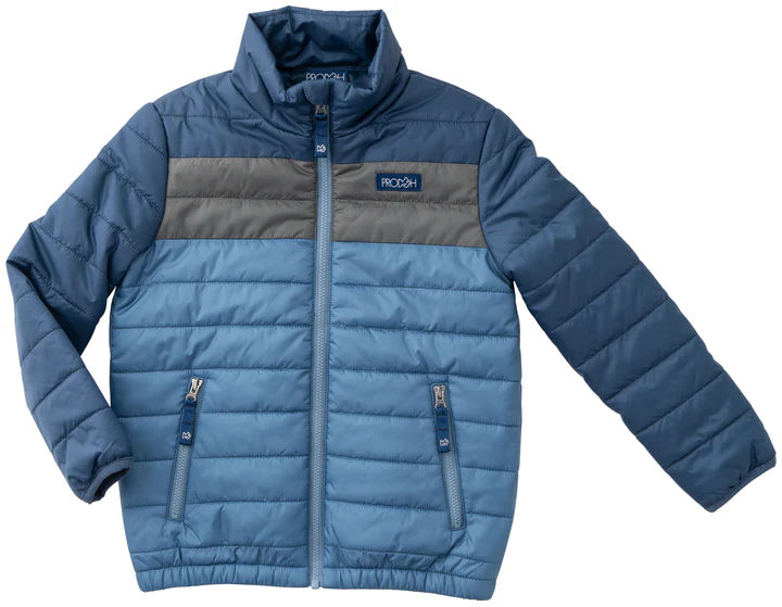 Boys Puffer Jacket- Dark Denim Colorblock
