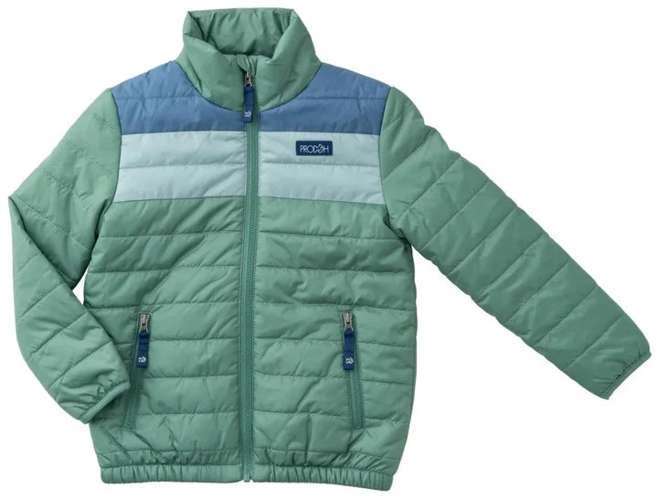 Boys Puffer Jacket- Frosty Spruce Colorblock