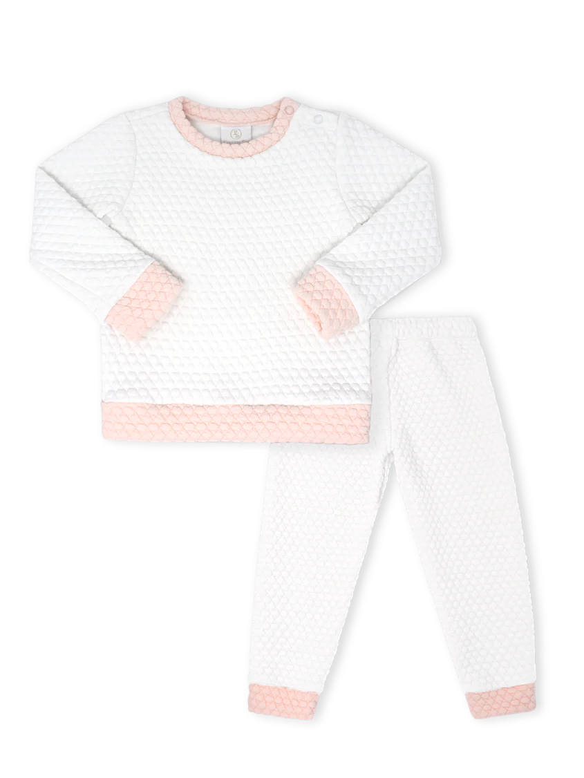Quilted Sweatsuit- White/Pink