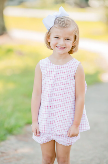 Lottie Bloomer/Banded Short Set, Red Check Seersucker