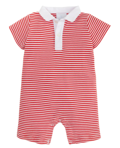 Peter Pan Polo Romper - Red Stripe