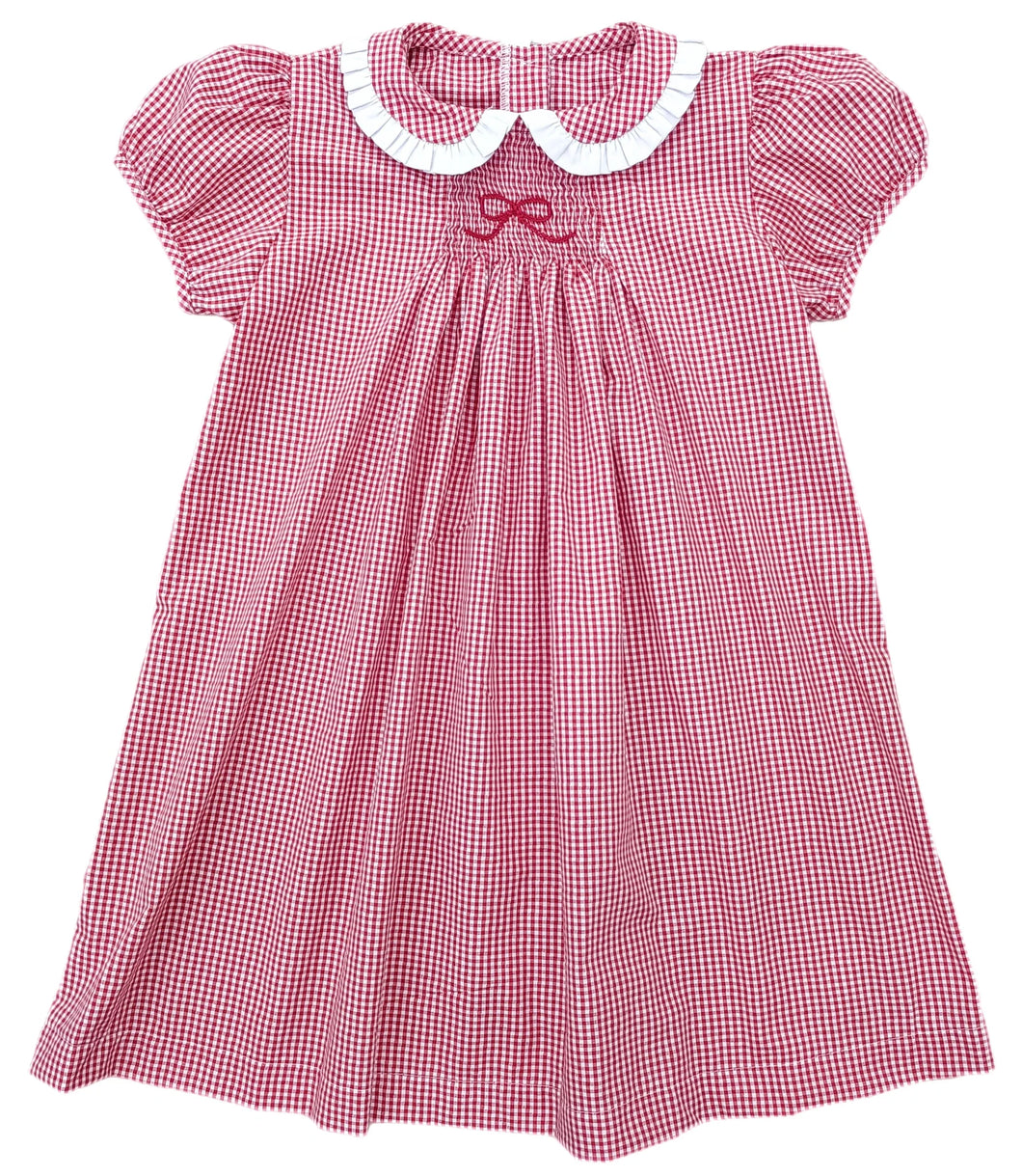 Sage Smocked Red Bow Dress