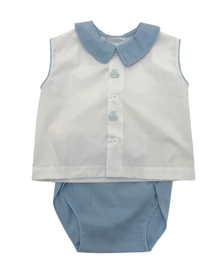 Sailboat Check Diaper Set