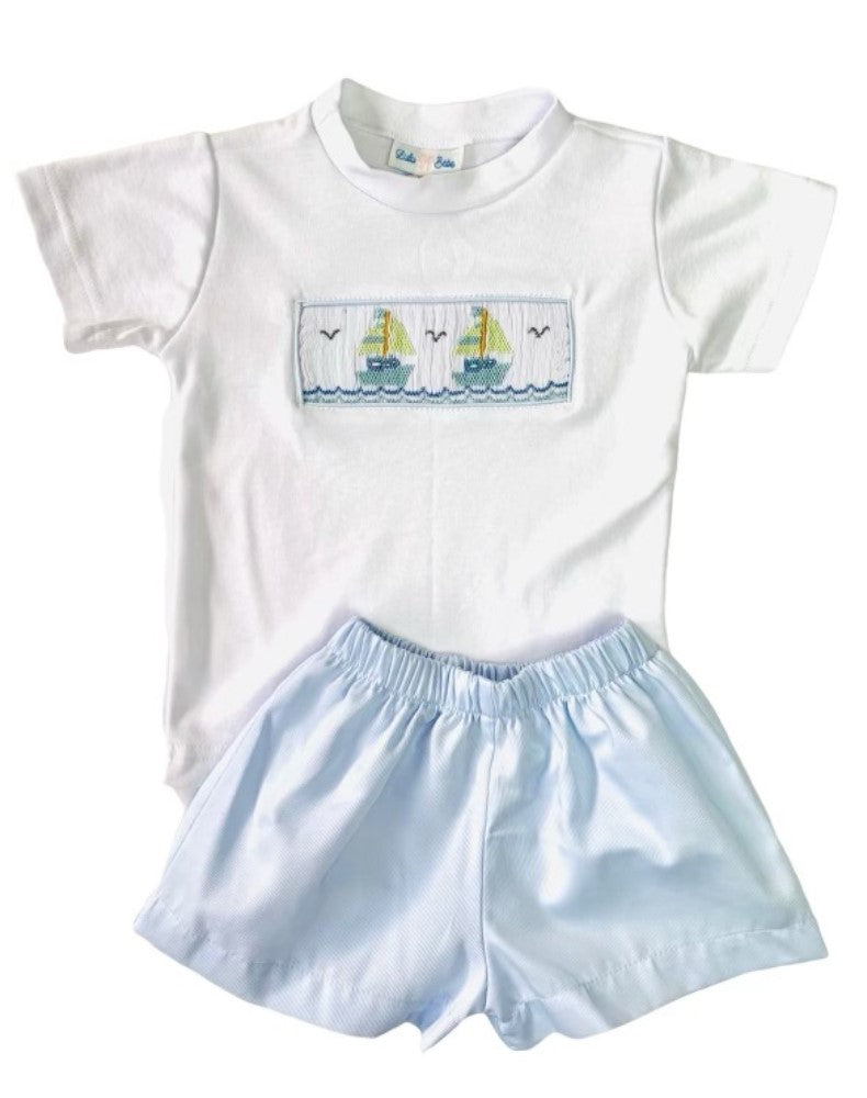 Smocked Sailboat Short Set