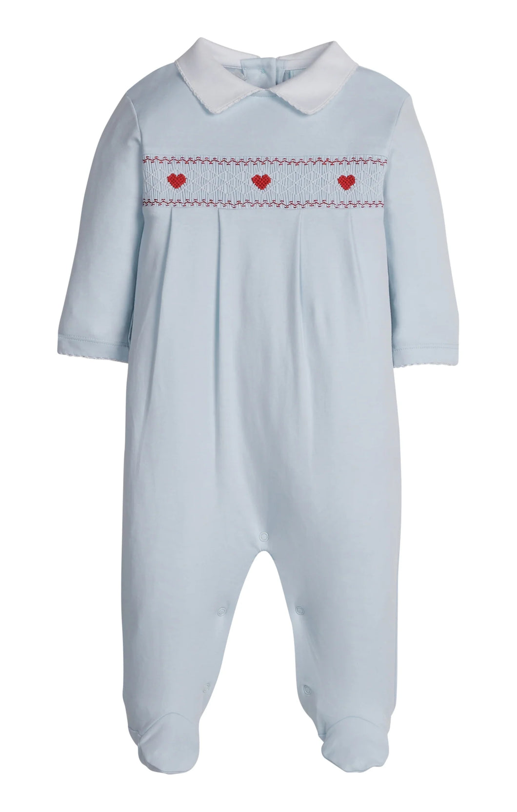 Smocked Footie- Blue Hearts