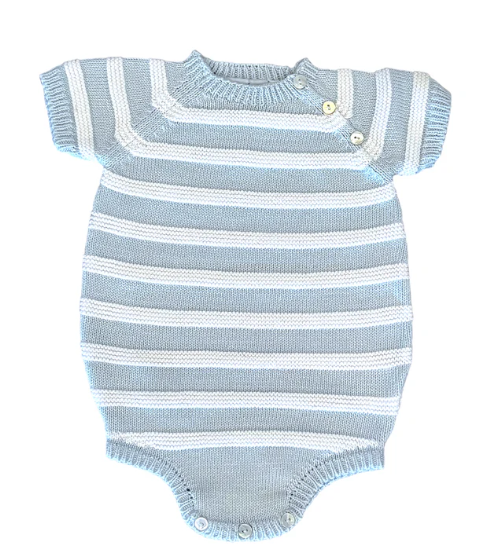 Stripe Short Sleeve Romper - Blue