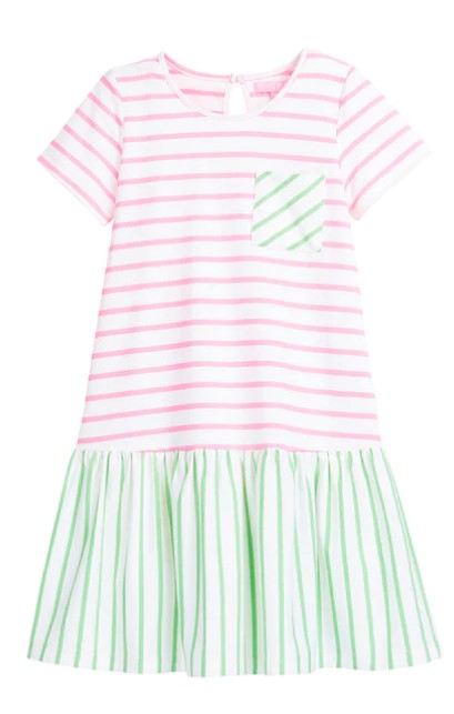 Isabel Dress - Pink & Green Stripe