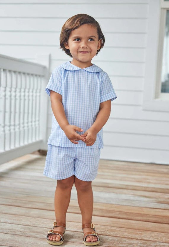 Airy Blue Plaid Short Set