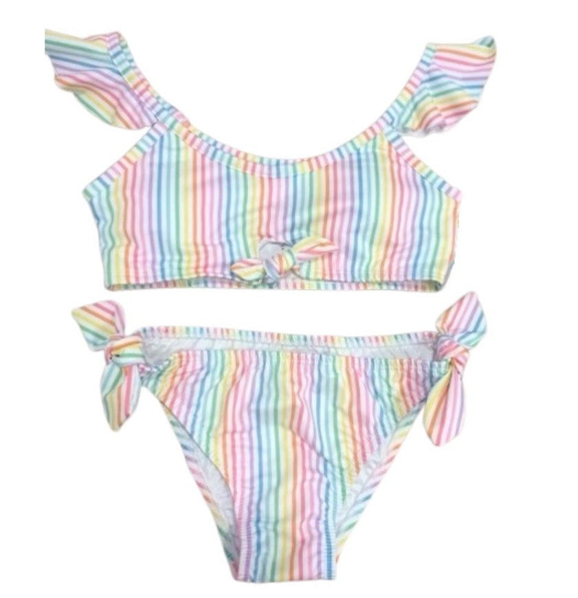 TWO PIECE KNOT BATHING SUIT - RAINBOW STRIPES