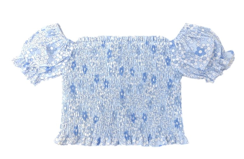 Smocked Top, Blue Floral